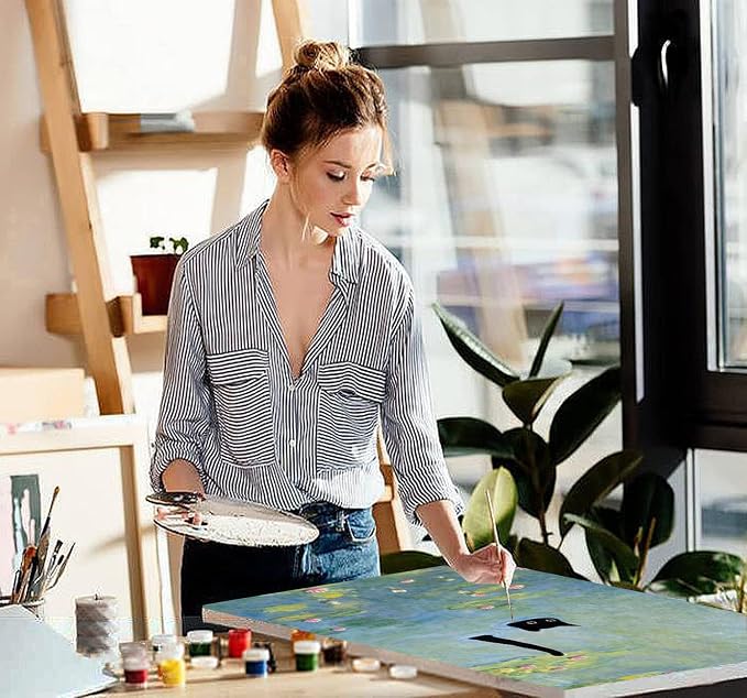 VIGEGU Black Cat Pond Paint by Numbers Kit for Adults with Framed | Paint by Number with Wooden Easel DIY Nice Box Acrylic Oil Painting,for Wall Decor 8x12inch