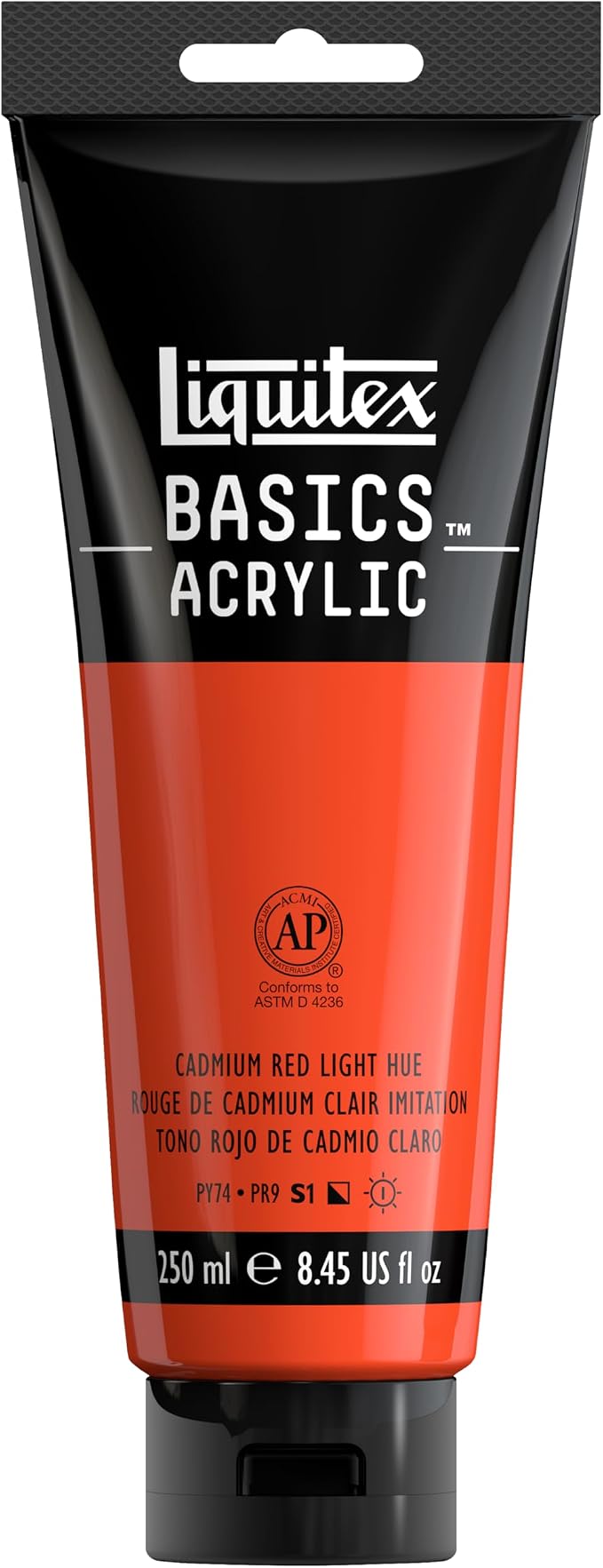 Liquitex BASICS Acrylic Paint, 8.5-oz Tube, Cadmium Red Light Hue | Medium Viscosity, Satin Finish, Lightfast, Fine Art Pigments, Range of Opacities, Easy Blending