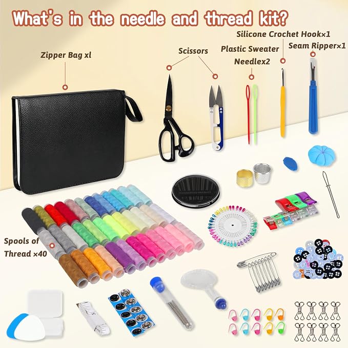 Hoarecal Sewing Kit for Adults, 241 Pcs Upgraded Needle and Thread Kit Hand Travel Sewing Supplies Repair Kits for Home Dorm College Beginners - Gifts for Mom Grandma