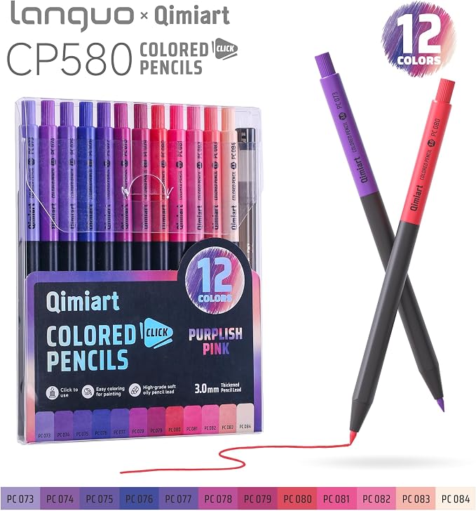 languo Mechanical Colored Pencils, 12PCS Purplish Pink Colors & Sharpener