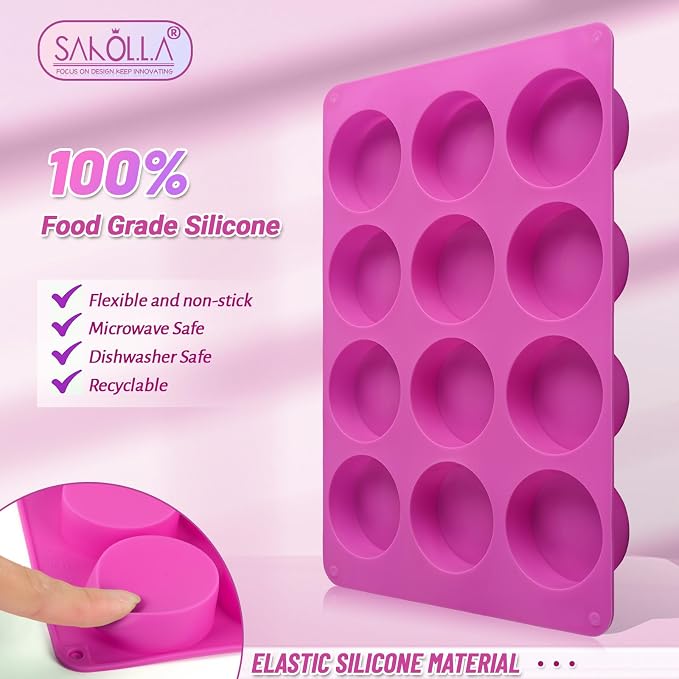 Sakolla 3 Pcs Round Chocolate Cookie Molds, 12-Cavity Cylinder Silicone Molds for Chocolate, Cake, Candy, Pudding, Mini Soap (2 Rose Red+1 Blue)