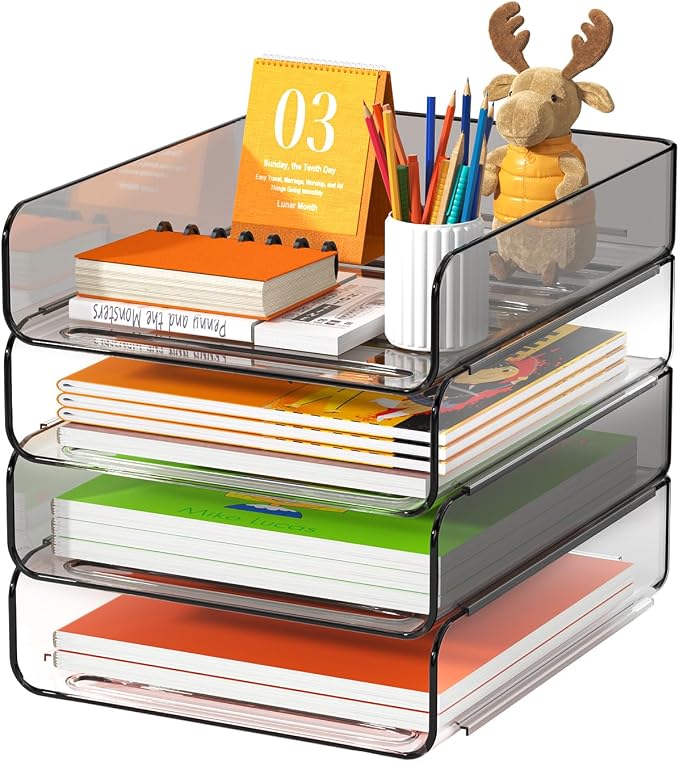 FANXIYQ 4-Tier Acrylic Paper Tray Organizer, 2-Tone Office Paper Organizer
