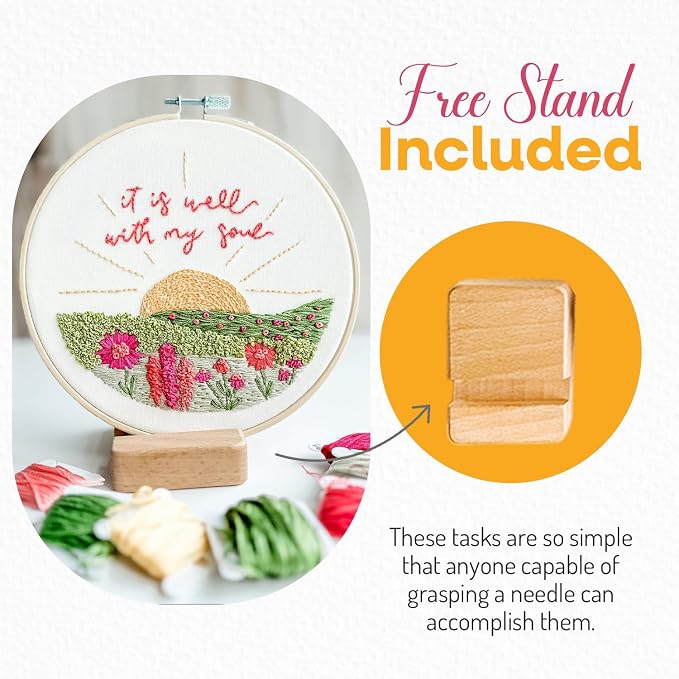 Elly & Grace Christian Embroidery Kit with Embroidery Hoop, Easy Embroidery Kit for Beginners and Adults, Full Embroidery Hoop Kit with Needles and Thread Included (It is Well)