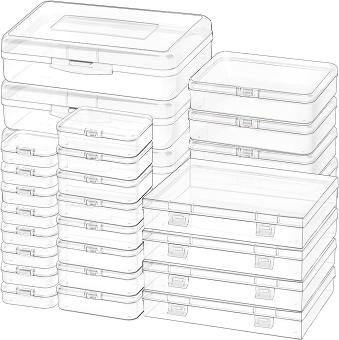 Clear Small Plastic Storage Containers with Lids, 28 Pack | Rectangular Mixed Sizes Mini Bins, Art Craft Supply Storage Boxes, Drawer Organizer with Lid, For Small Items Organizing