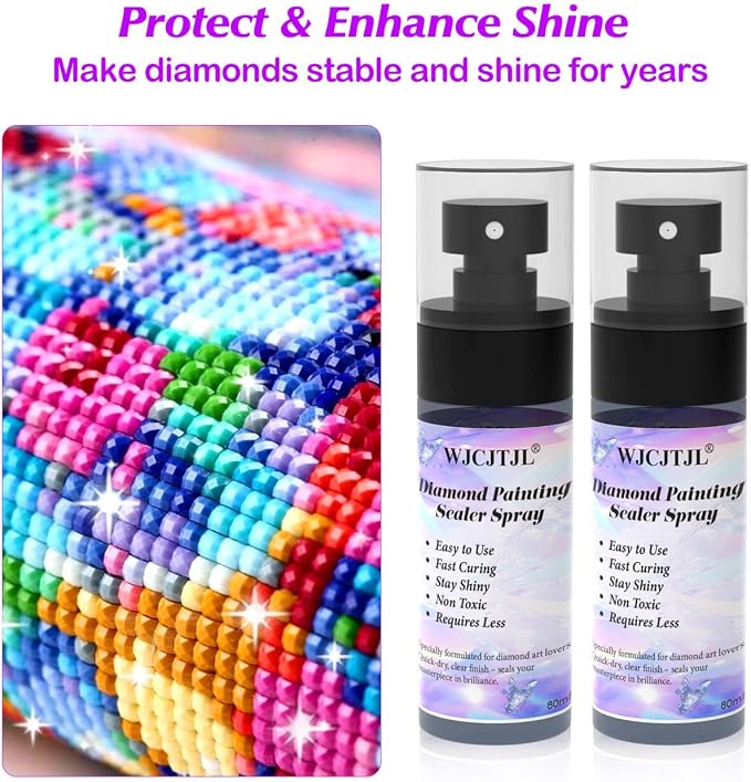 Upgraded Diamond Painting Sealer Spray - 30 Minutes Quick Dry (2 Pack) | Diamond Art Sealer Glue, Keep Diamond Art Fixed and Shiny, Diamond Art Accessories and Tools, Easy to Use, No Brush Needed