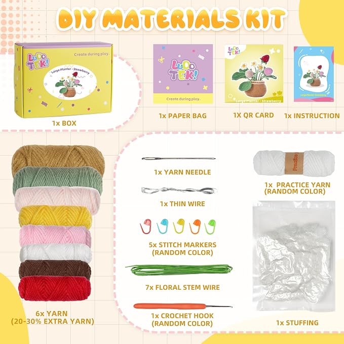 Crochet Kit for Beginners, Crochet Plant Kit,Knitting Kit(Strawberry)
