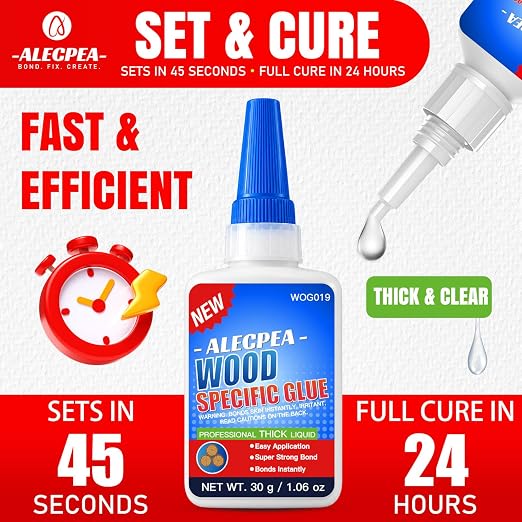 ALECPEA Wood Glue, Thick CA Glue for Wood, 30g with 3 Droppers