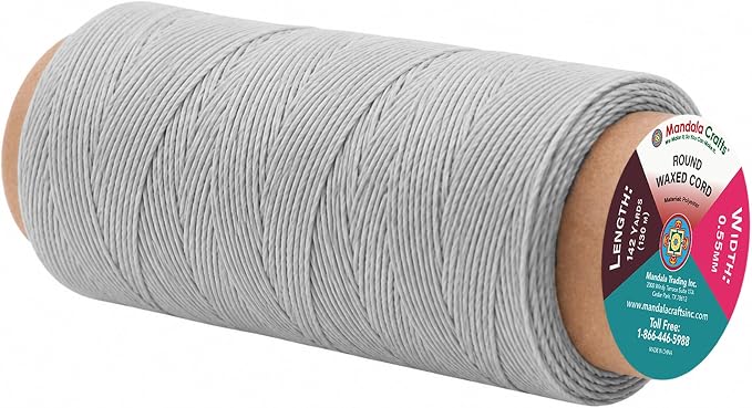 Mandala Crafts 130M 0.55mm Gray Round Waxed Thread for Leather Sewing