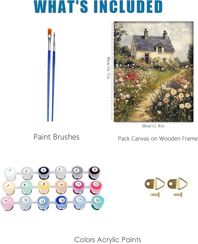 Garden Scenery Paint by Numbers Kit for Adults,Color By Numbers for Adults | Countryside Scenery Decor Painting by Number On Canvas, Paint Number Artist Funny Without Frame DIY, Home Wall Decor, 12x16in