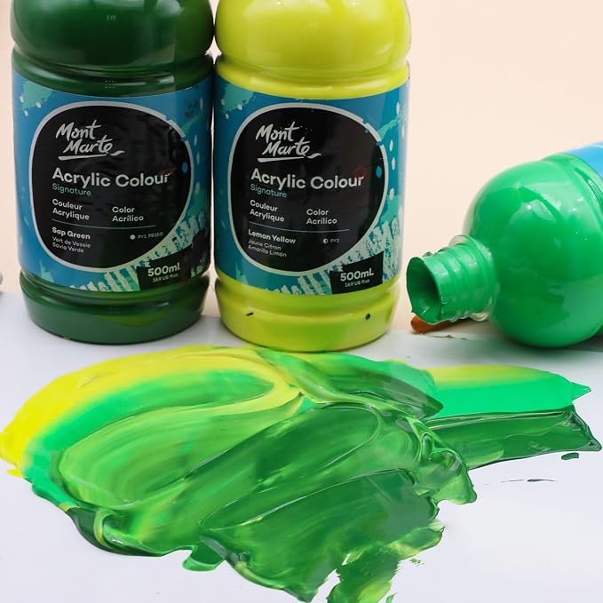 Mont Marte Signature Lemon Yellow Acrylic Paint, 16.9oz (500ml), Semi-Matte Finish, Suitable for Canvas, Wood, Fabric, Leather, Cardboard, Paper, MDF and Crafts