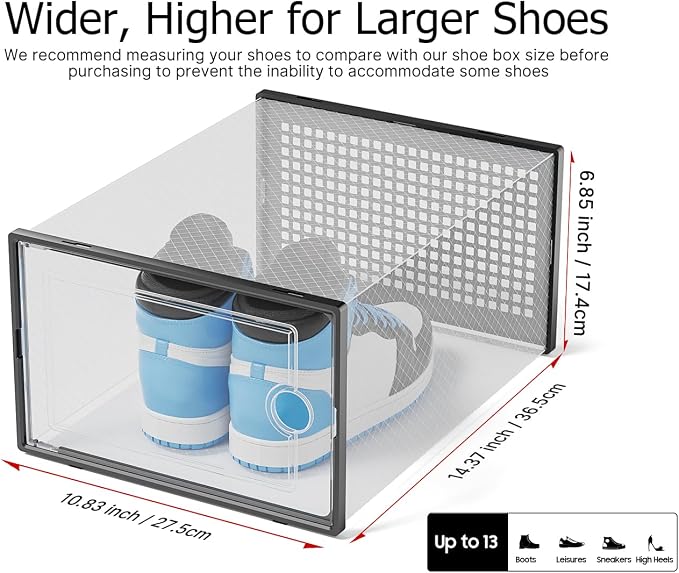 Kuject XX-Large Shoe Storage Boxes 12 Pack, Clear Stackable Shoe Organizer