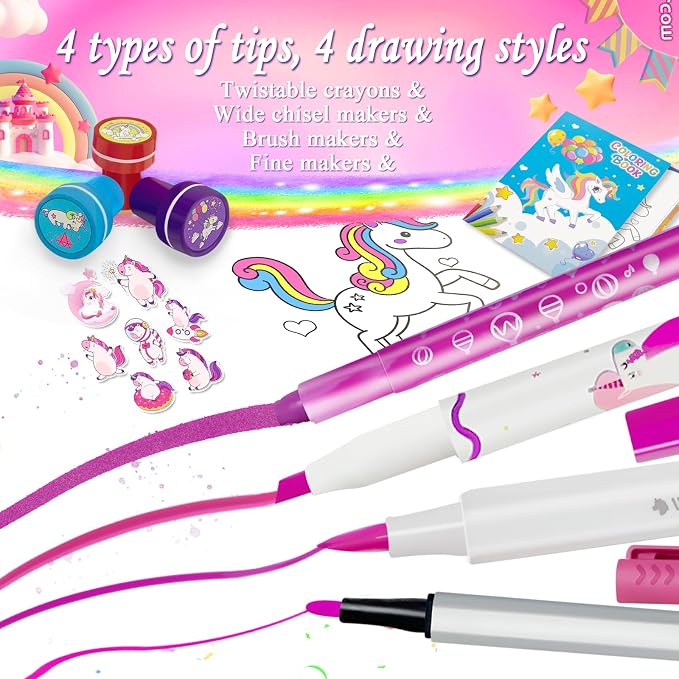 56 PCS Washable Scented Markers Set with Glitter Pencil Case, Kids Art Set