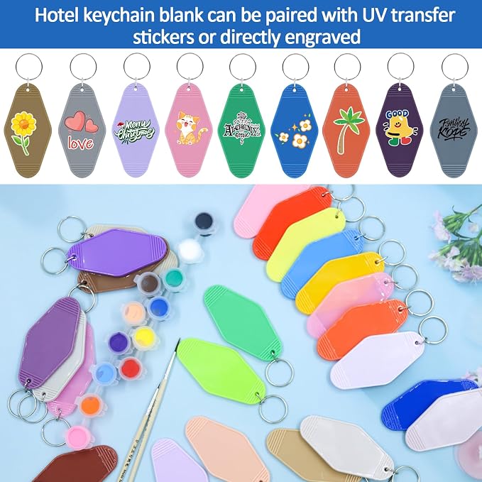 LOTMER 20/30/40/80 PCS Hotel Keychain Blank with Key Rings, 60 Colors Motel Key Chains for DIY Keychains