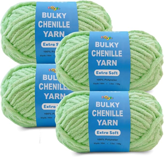 4 * 3.5Oz Soft Velvet Yarn Chenille Yarn for Crocheting and Knitting – Light Bulky (93 Yards/100g) - Polyester - Yarn for Blanket Amigurumi Weaving Crafts (Mint Green, 4 Pack)