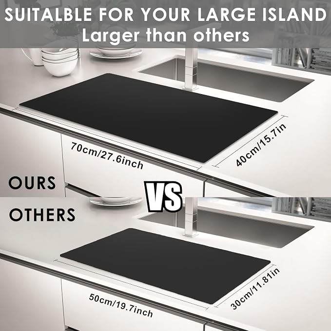 Large Silicone Mats for Kitchen Counter, 27.6 x 16'' Countertop Protector Mat Heat Resistant Mat for Air Fryer, Non-Slip Table Placemat for Kids, Nonstick Black Silicone Mat for Baking Pastry, 1Pcs