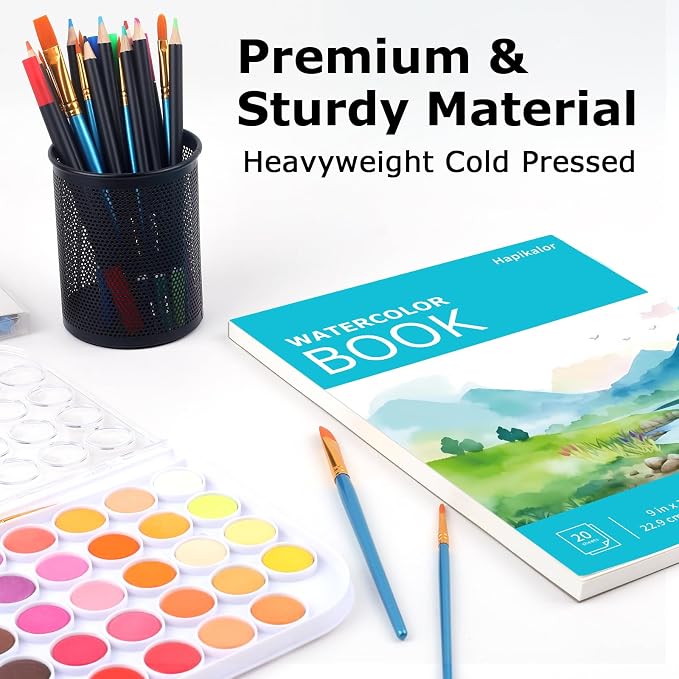 Hapikalor 2-Pack 9"x12" Watercolor Paper, 140lb/300g Water Color Paper Teal | Artist Painting Drawing Paper Book, Art Supplies for Adults Kids, Watercolors, Watercolor Paint Set, Sketchbook, Journal