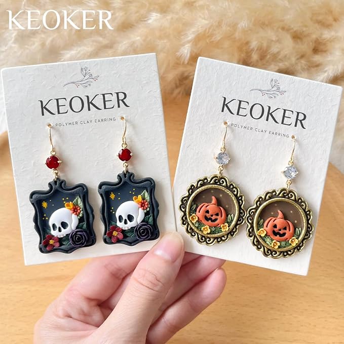 Keoker Vintage Style Halloween Clay Cutters, 11 Shapes Halloween Clay Cutters for Polymer Clay Jewelry, Vintage Frame Polymer Clay Cutter