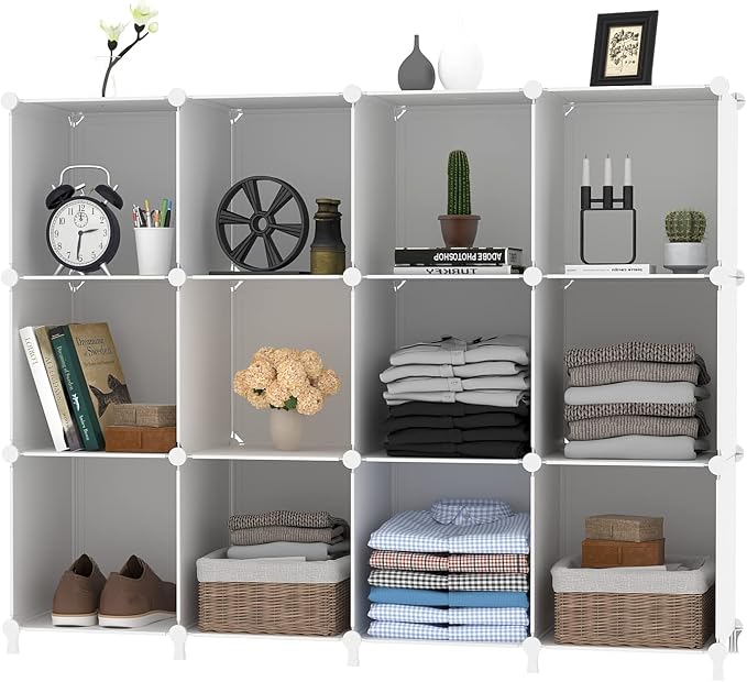 AWTATOS 12 Cube Storage Organizer, Closet Organizer Storage Shelves, White
