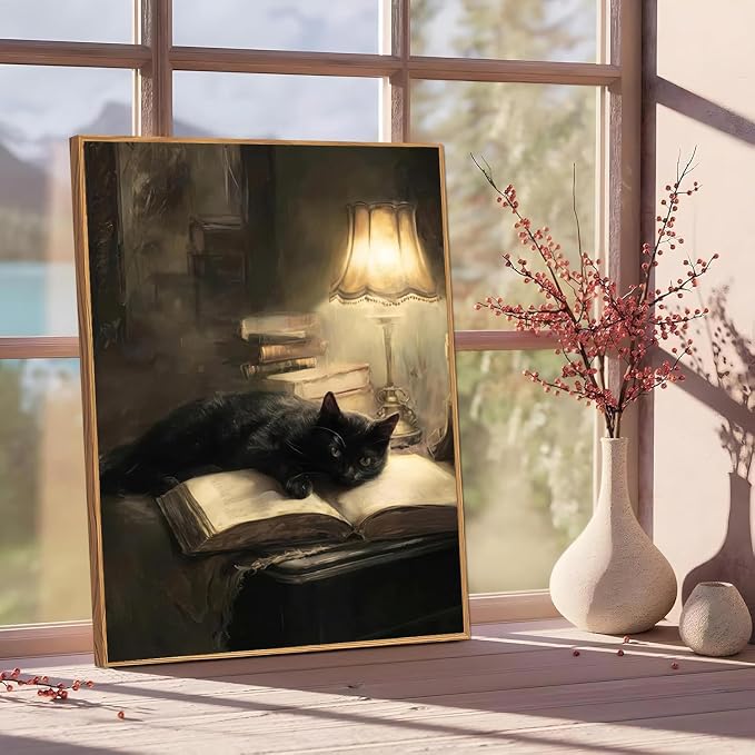 Black Cat Paint by Numbers Kit for Adults Framed Canvas, Frameworkless