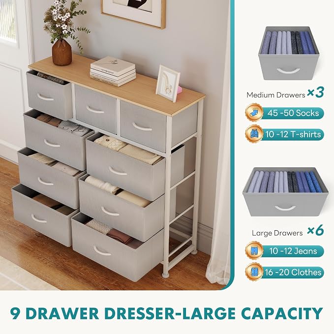 OLIXIS 9 Drawer Tall Dresser for Bedroom, Closet Organizers and Storage