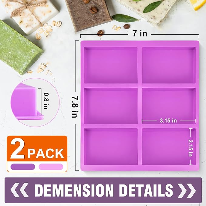 Walfos Soap Molds Set of 2, Food Grade Silicone Soap Mold with Polished Surface, Easy to Strippe, Perfect for Soap Making Supplies, Homemade Craft Soap Mold, Cake & Chocolate Mold (Purple ＆ Pink)