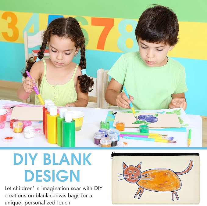 12 Pack Blank Canvas Pencil Pouches Bulk, Sublimation Zipper Bags for DIY | Small Multi-Purpose Canvas Bags with Zipper for Cosmetics, Travel, Travel Toiletries, Craft Projects, Organized 8.2" x 4.7"