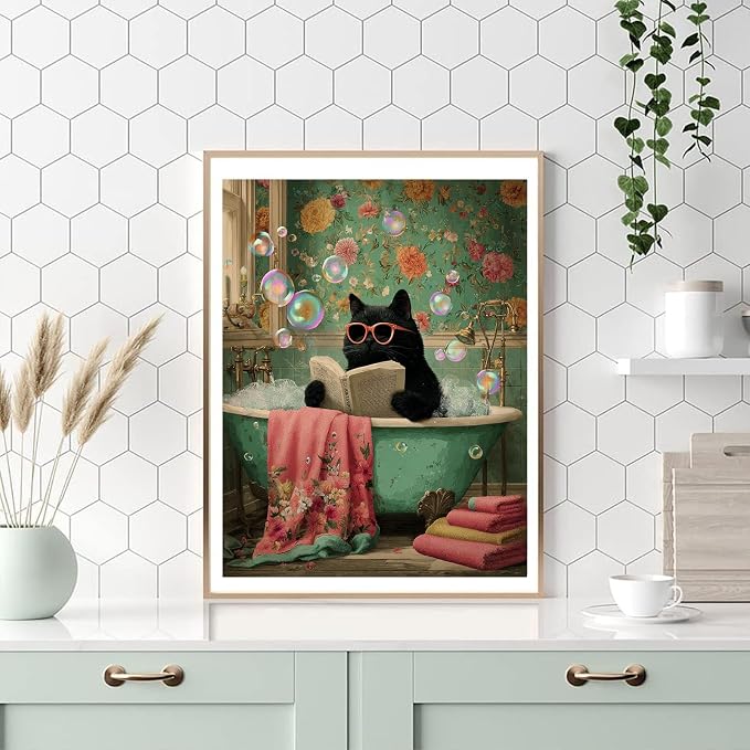 HITO Cat Paint by Numbers Kit for Adults 16x20 Inch Frameless | Bathroom Cat Paint by Numbers Kit for Adults Beginner, DIY Acrylic Oil Easy Painting by Numbers for Gift Home Wall Decor