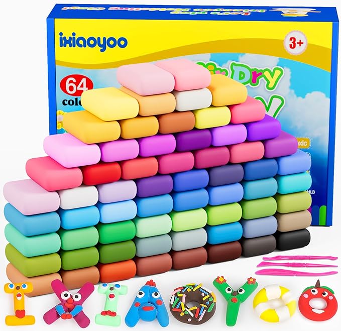 Ixiaoyoo Air Dry Clay, 64 Colors Foam Modeling Clay for School Projects