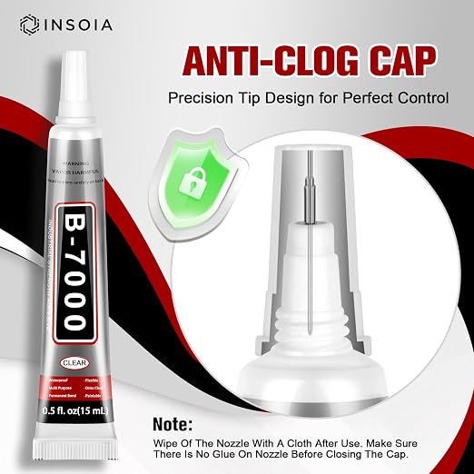 INSOIA B7000 Bedazzling Glue Tool Clear, 8 x 15ml Precision Tip