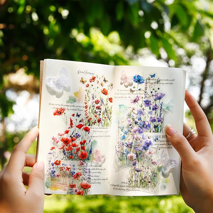 160 Pcs Wildflower Stickers, Waterproof Botanical Stickers for Scrapbooking Junk Journal Notebook Planner Card Making Collage Envelope Phone Case Craft Projects