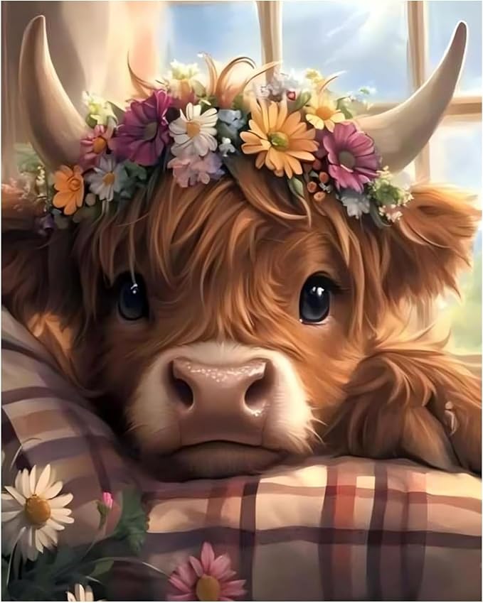 XTCIXAL Paint by Numbers Kit for Adults, Cow, 16X20 Inch | DIY Paint by Number for Adults Beginner, High-Definition Color Canvas, Stress Relief, Home Wall Decor, Gifts, Unframed