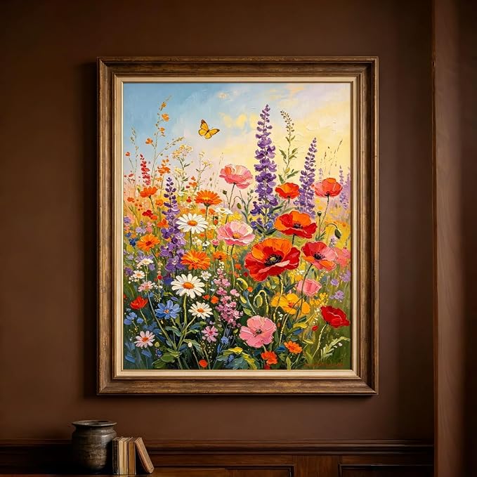 5D Flower Diamond Painting Kits for Adults, Wildflower Diamond Art Kit | DIY Round Crystal Diamond Dot Paint by Number for Floral Wall Decor Present 12x16Inch