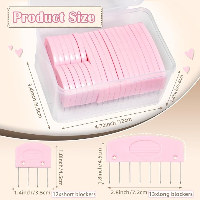 Knit Blocking Pins Kit, 25 Pcs Pink Color Knit Blocking Combs Pins
