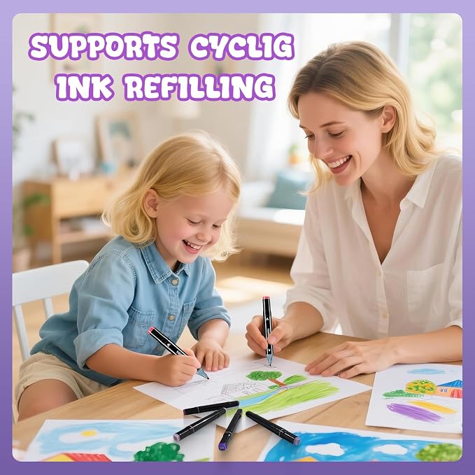 Alcohol Markers 120 Colors with Base Dual Tip Art Drawing Markers for Kids Students and Adults Comics Sketching Illustration - Refillable