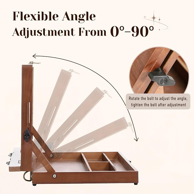 TYYIHUA Tabletop Easel for Painting, Adjustable Wooden Desktop Art Easel | A3, Page Clips & Carry Strap, Travel Drawing Board for Sketching, Diamond Painting, Ideal for Adults, Students & Beginners