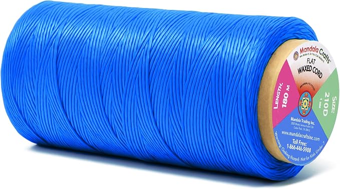 Mandala Crafts 210D 1mm Blue Flat Waxed Thread for Leather Sewing