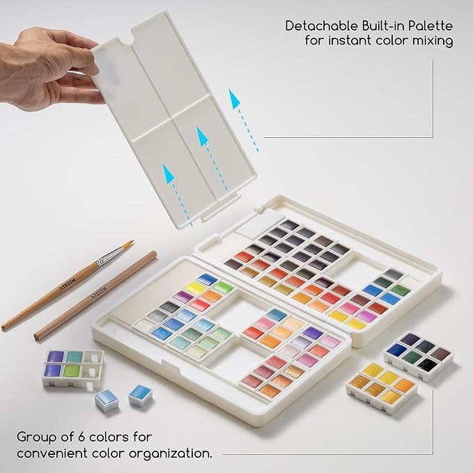 MEEDEN Watercolor Paint Set: 96 Colors Watercolor Paints Palette for Adults | Watercolor Paint Kit with Brush & Palette - Customizable Color Blocks - Bright Watercolors Travel Set for Amateur Artists