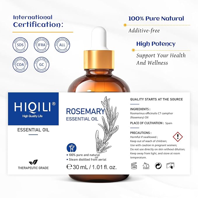 HIQILI Rosemary Essential Oil for Hair Care, Skin Care & Aromatherapy