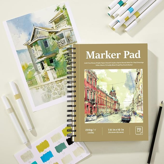 200gsm Hardcover Marker Paper Pad 7.6 × 10 in, 70 Sheets, Spiral Bound