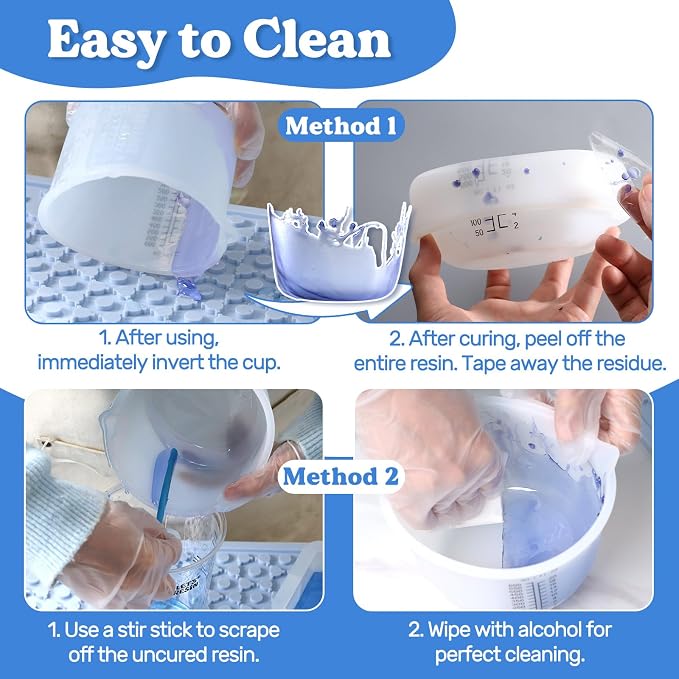 LET'S RESIN Silicone Mixing Cups, 600 ml and 100 ml, 2 Scales | Thick Non-Stick Silicone Cups Feature Two Measurement Scales and Include a Stirring Stick for Easy Resin Mixing and Cleanup