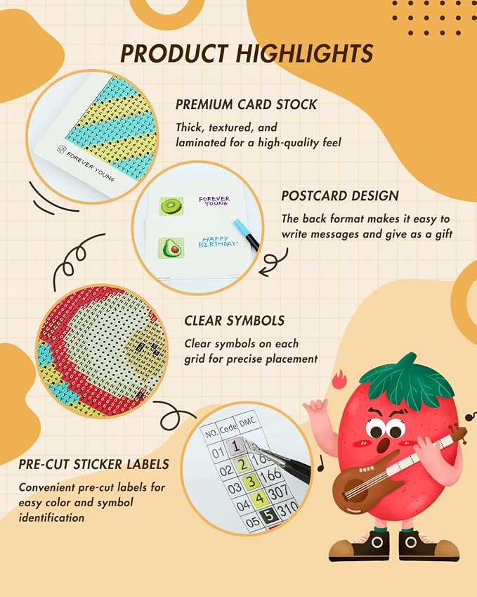 forever young Minigem Fruit Diamond Art Kits, 5x7 Inch Postcard-Style