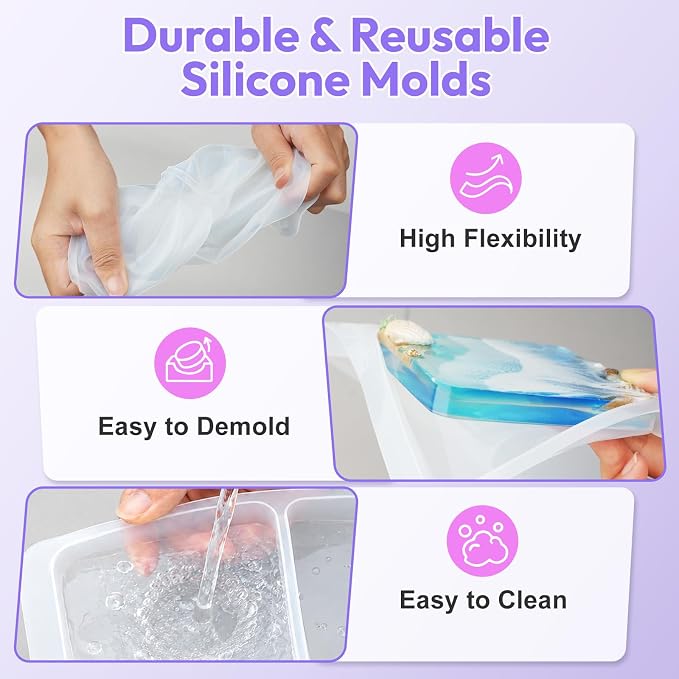 HeyClear Coaster Resin Molds Silicone, 6-Cavity Square Epoxy Resin Mold | for Crafts DIY Tray, Cup Coasters, Flower Bouquet Preservation, Resin Art, Home Decoration, Flexible, Easy to Clean & Demold