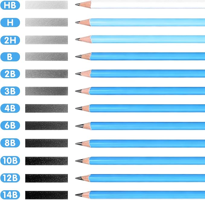 12 Graphite Pencils Professional Sketching Drawing Set,No Duplicates | 14B(soft) to H(hard),Charcoal Pencils,Art Supplies for Sketching Shading Blending, Gifts for Artists Adults Beginners