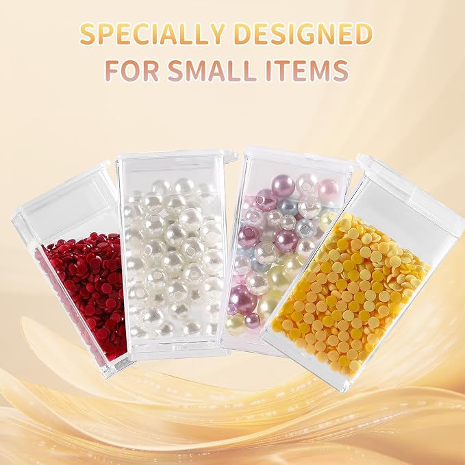 1 Pack 64 Grids Diamond Painting Tool Box Container Craft Storage with Adjustable Dividers for Beads, Art DIY, Crafts, Jewelry, Plastic Organizer with Label Stickers