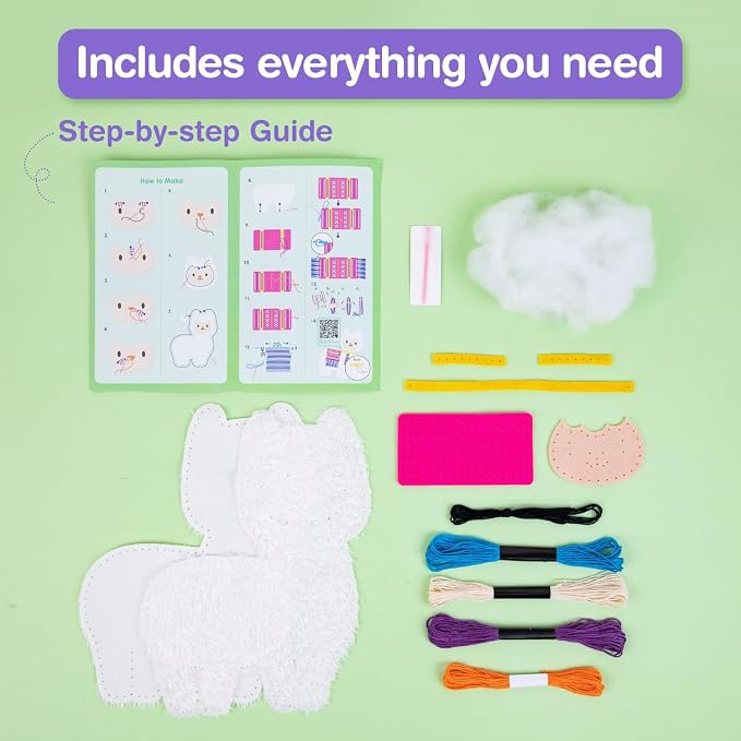 Avenir My First Sewing Kit for Kids 6-8, Alpaca Stuffed Animal Craft Set