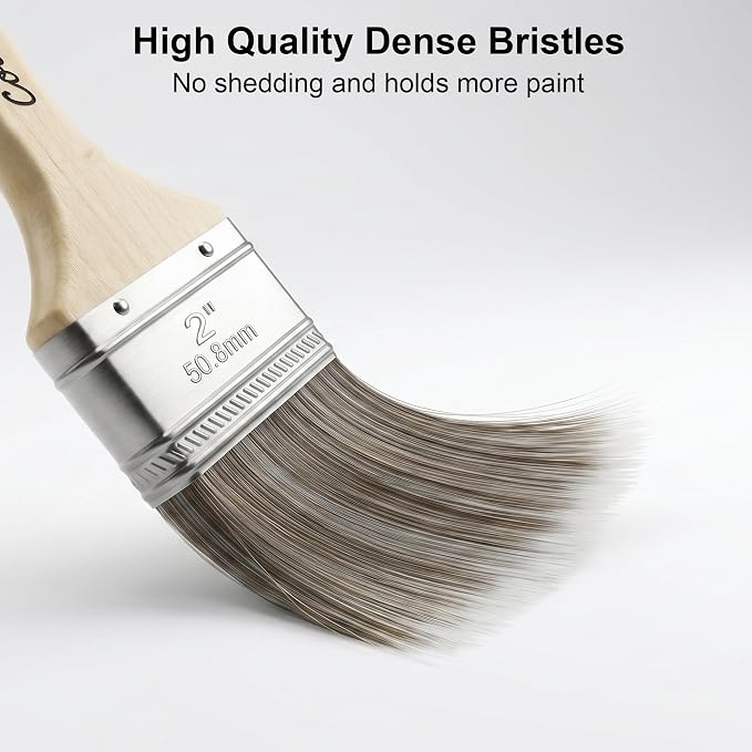 Paint Brushes Set - 5 Pcs Flat & Angle Paintbrushes for Wall & Trim, Suitable for Oil & Water-Based Paints, Stains