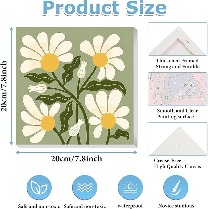 Flowers Paint by Numbers Kit for Adults, Adult Paint by Numbers Kits 8x8 in