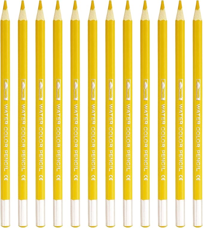 PATIKIL Watercolor Pencil, 12Pcs Water Soluble Pencils for Blending, Coloring, Sketch Drawing, Painting, Dark Yellow