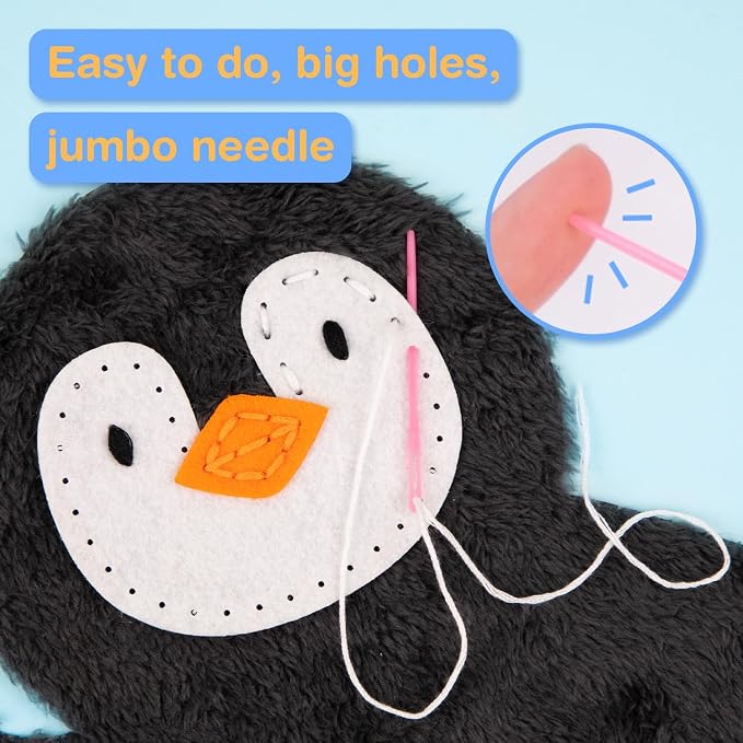 Avenir My First Sewing Kit for Kids 6-8, Penguin Stuffed Animal Craft Set