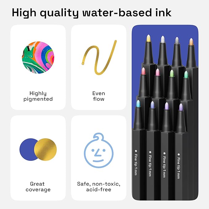 ARTISTRO 12 Metallic Paint Pens for Glass Marking - Extra-Fine Tip